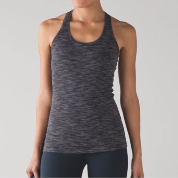 𝅺LULULEMON Cool Racerback Heathered Grey/Black Tank Top - Picture 10 of 12